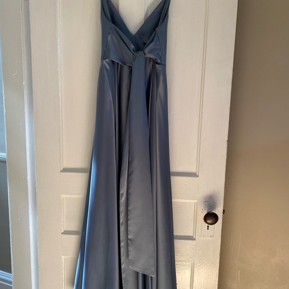 ASOS DESIGN satin midi dress with tie back in dusky blue - Picture 3 of 5